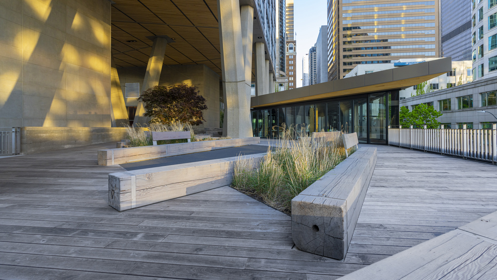 The Pavilion rooftop deck surrounded by downtown Seattle